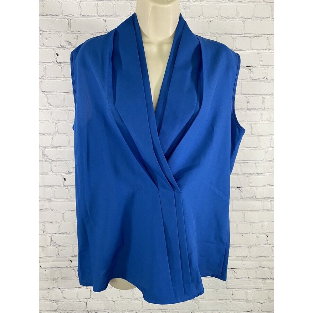 Vintage Avon Fashions Blue Layered Sleeveless V Neck Pleated Blouse Size 13/14